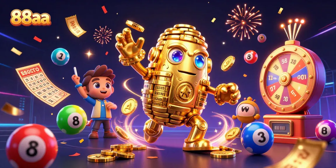 Engage with the exciting world of 88aa as colorful lottery balls and golden prizes create a dynamic gaming atmosphere.