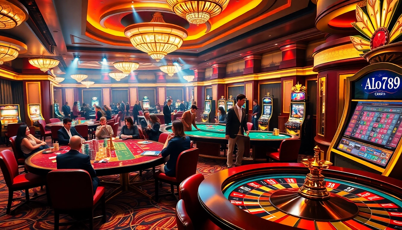 Experience the excitement of ALo789 with vibrant casino visuals featuring poker chips and roulette tables.