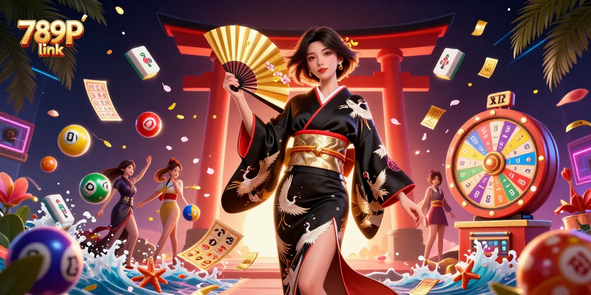 Experience dynamic gaming with 789P link, showcasing an enchanting scene of vibrant lottery elements and elegant ambiance.
