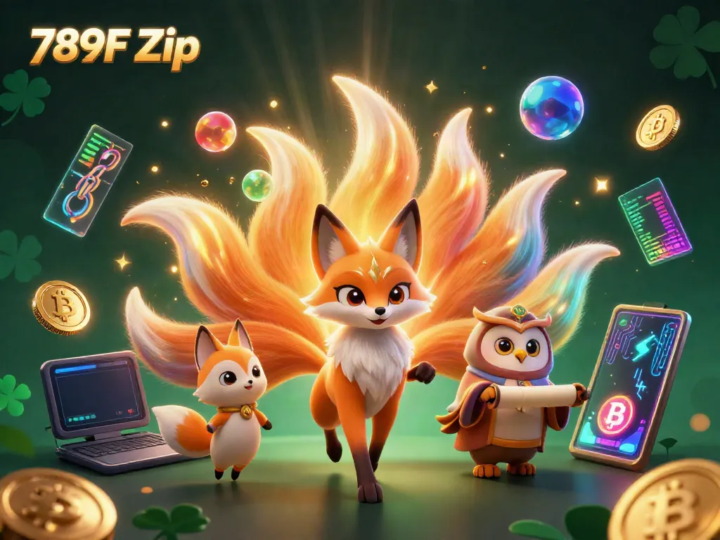 Engage in thrilling gameplay with 789F Zip as colorful characters surround vibrant cryptocurrency elements.
