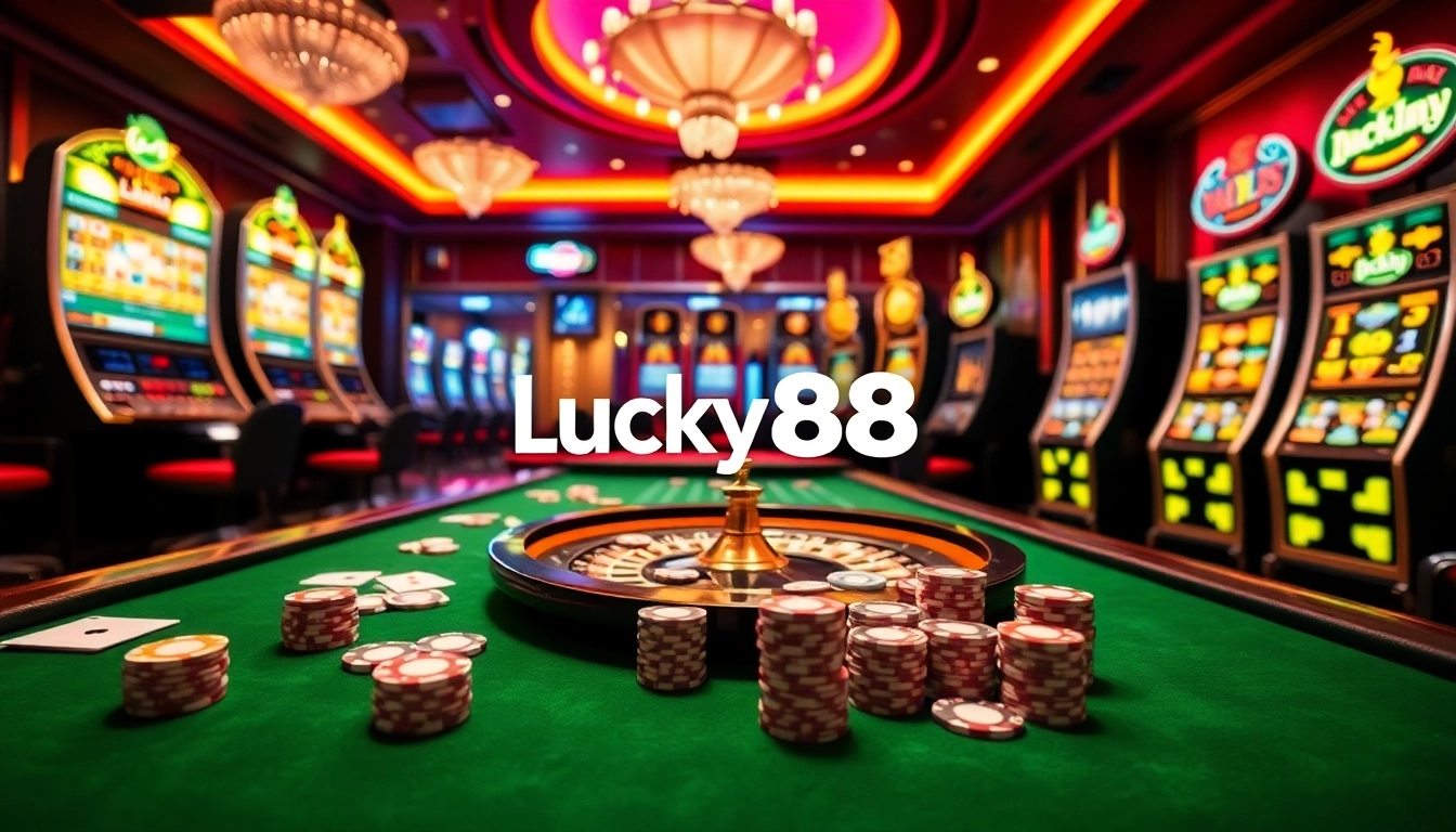 Experience the thrill of gaming at Lucky88 casino with vibrant table games and slot machines.