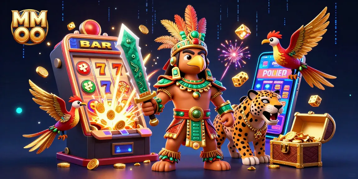 Spin and win with MM OO at an exciting casino scene rich with slot machines and colorful lights.