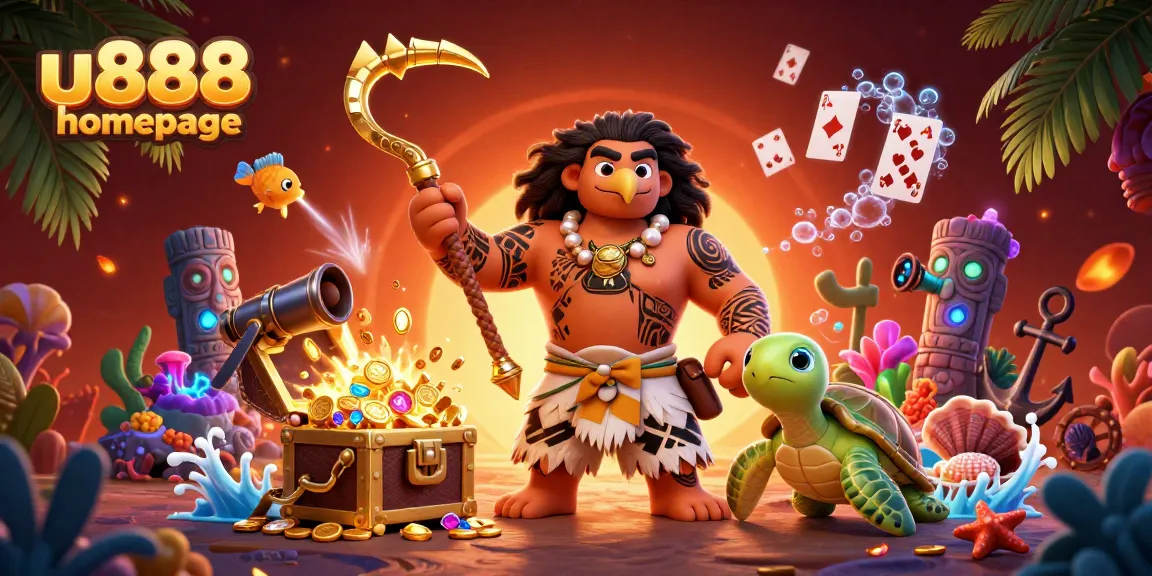 Claim exciting rewards at the u888 homepage with a vibrant casino-themed illustration.