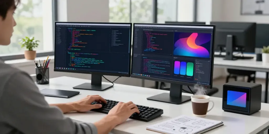 Developer coding in a modern workspace focused on instant indexing technology.