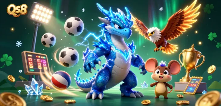Experience the excitement of QS88 with vibrant illustrations showcasing thrilling sports betting elements and dynamic characters.