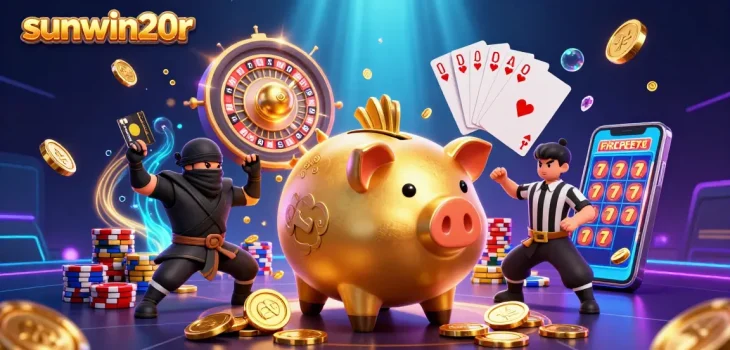 Experience sunwin20r's exciting casino action with dynamic characters and vibrant game symbols.