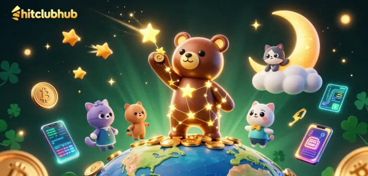 Explore fun gaming at hitclubhub with celestial bears scooping coins and digital currencies.