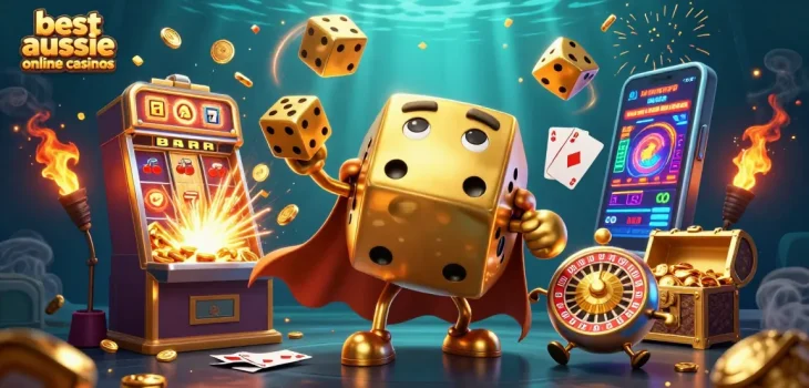 Experience the thrill at the best aussie online casinos with golden dice and jackpot excitement.